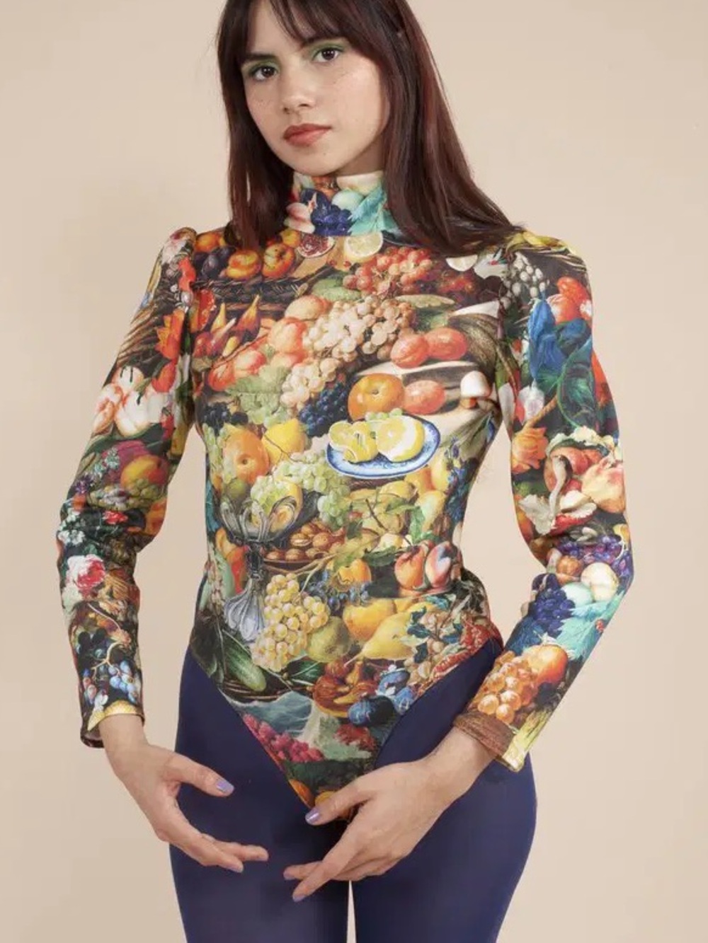 Samantha Pleet harvest print long sleeve mock neck bodysuit 3X